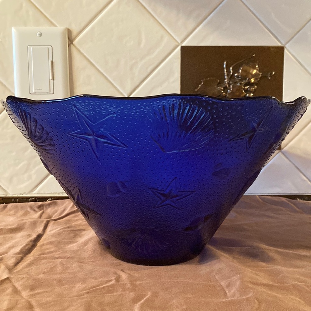 RARE large San Miguel cobalt blue bowl with shells